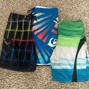 Three pairs of Men’s Swim Trunks. Great Condition Hurley, Quicksilver, O’Neill.